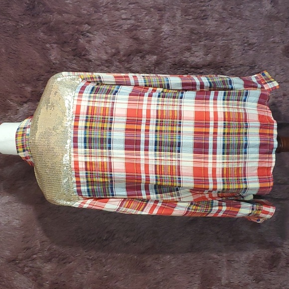 Giddy Up Glamour Plaid and Sequin Gold Blouse - Picture 4 of 8